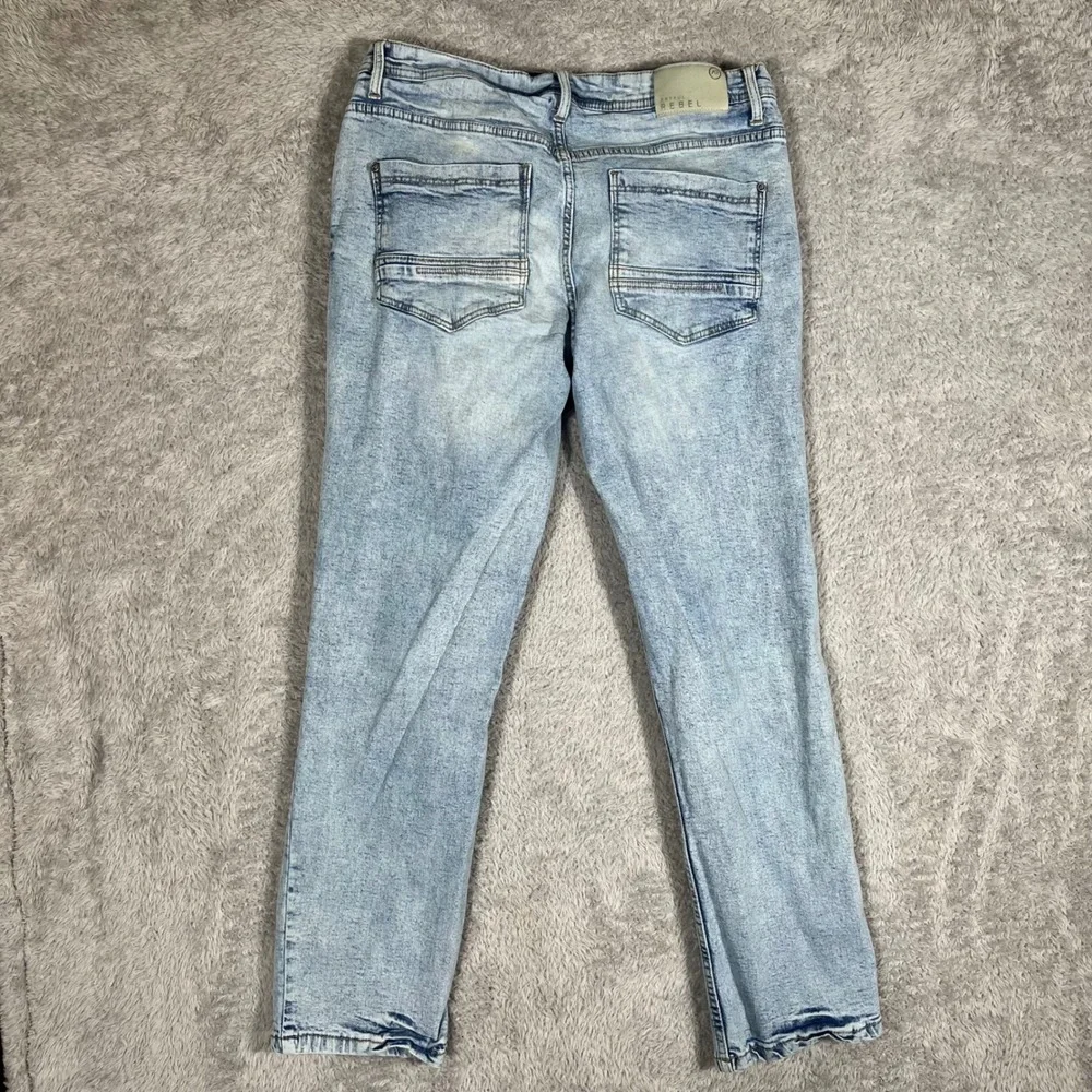 Artful Rebel Mens Light Acid Wash Straight Leg Jeans 32x30 Blue Denim